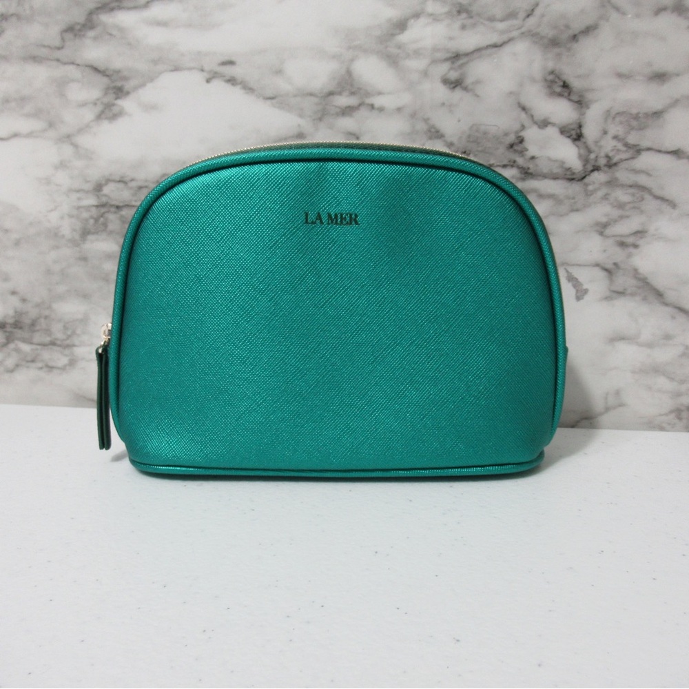 La Mer Metallic Teal Makeup Cosmetic Bag